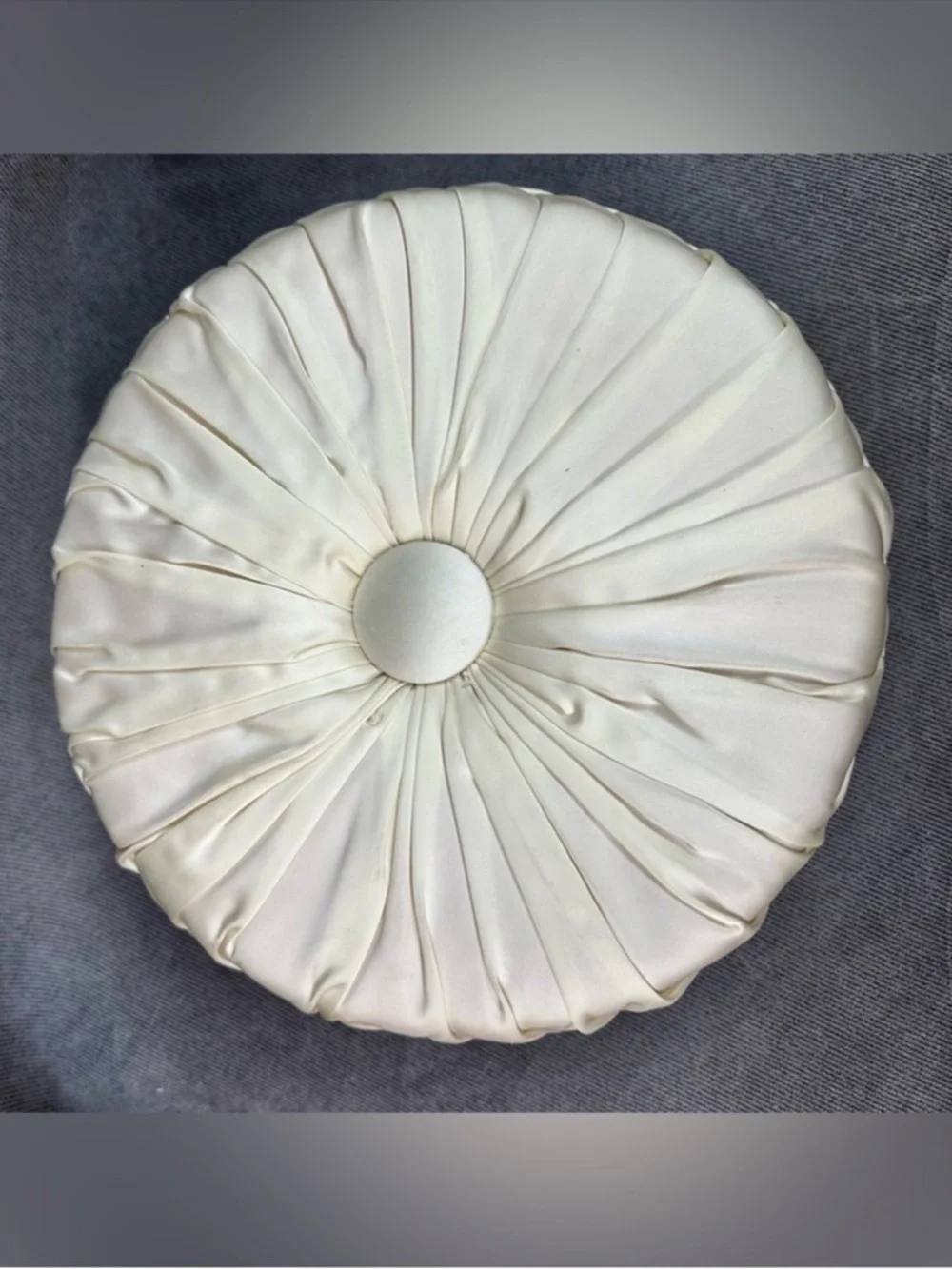 Vintage pleated round satin pillow cushion white